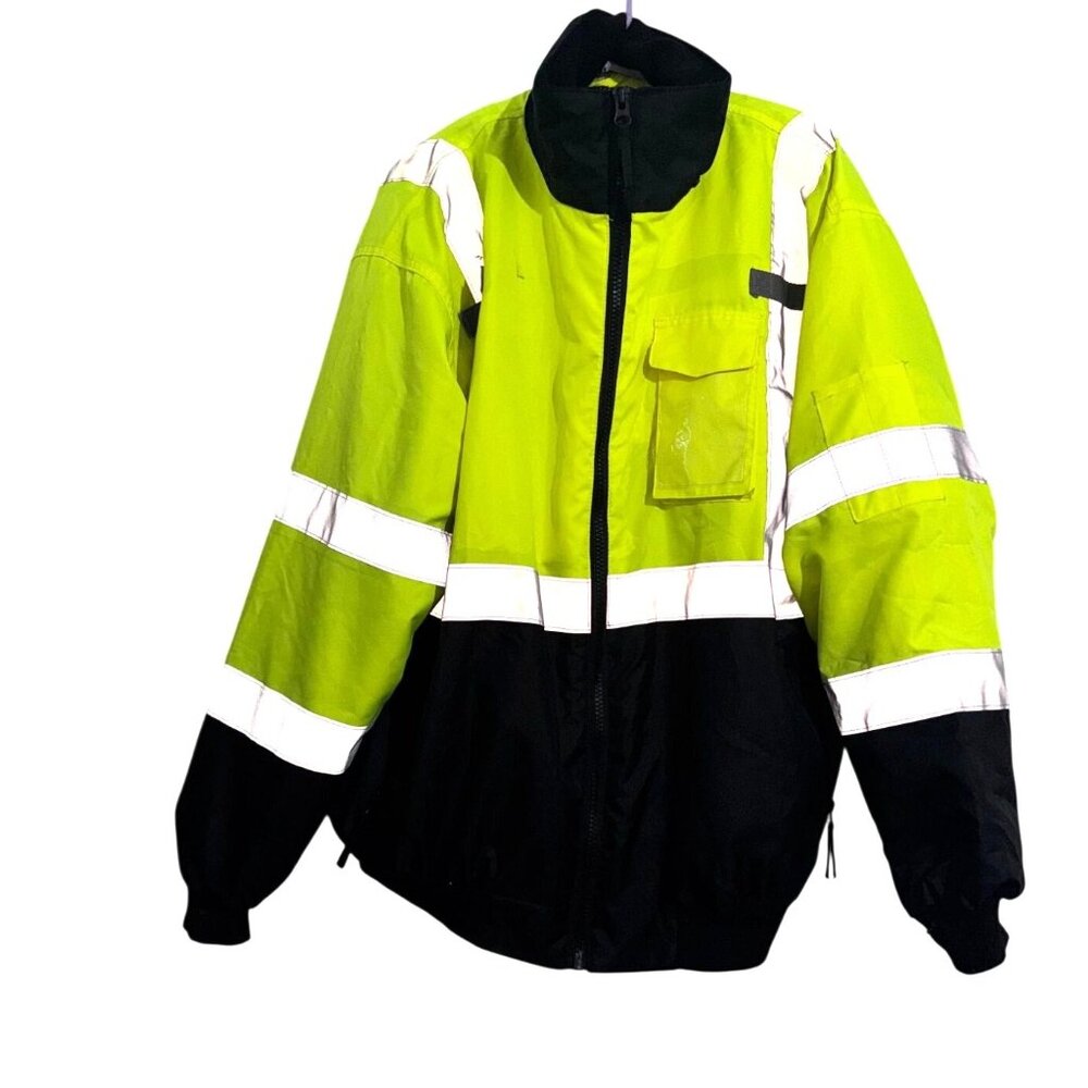 Hi-Vis Yellow & Black Reflective Work Jacket XL Zipper Closure 100% Cotton Safet